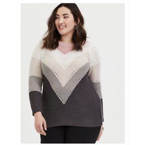 Colorblock Chevron Stripe Pointelle Sweater